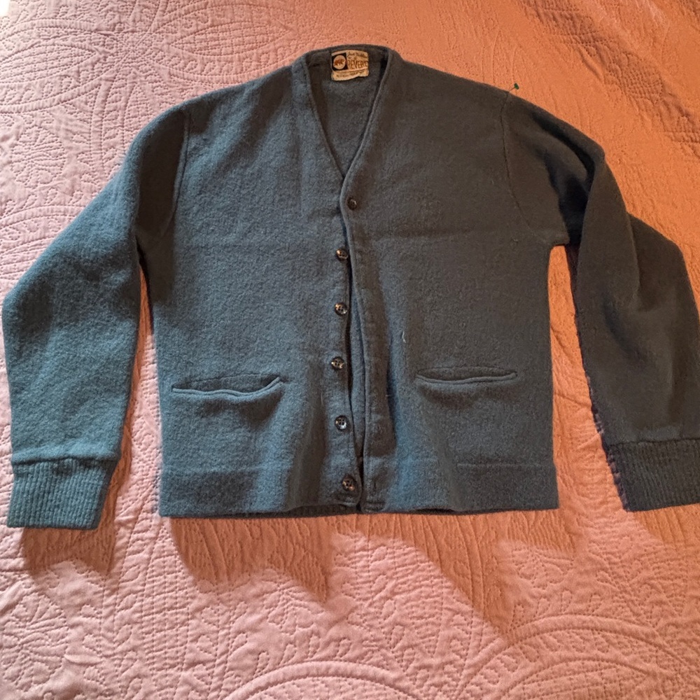 Jack Nicklaus Men's Blue Cardigan Sweater (size M -> modern xs) damage VINTAGE